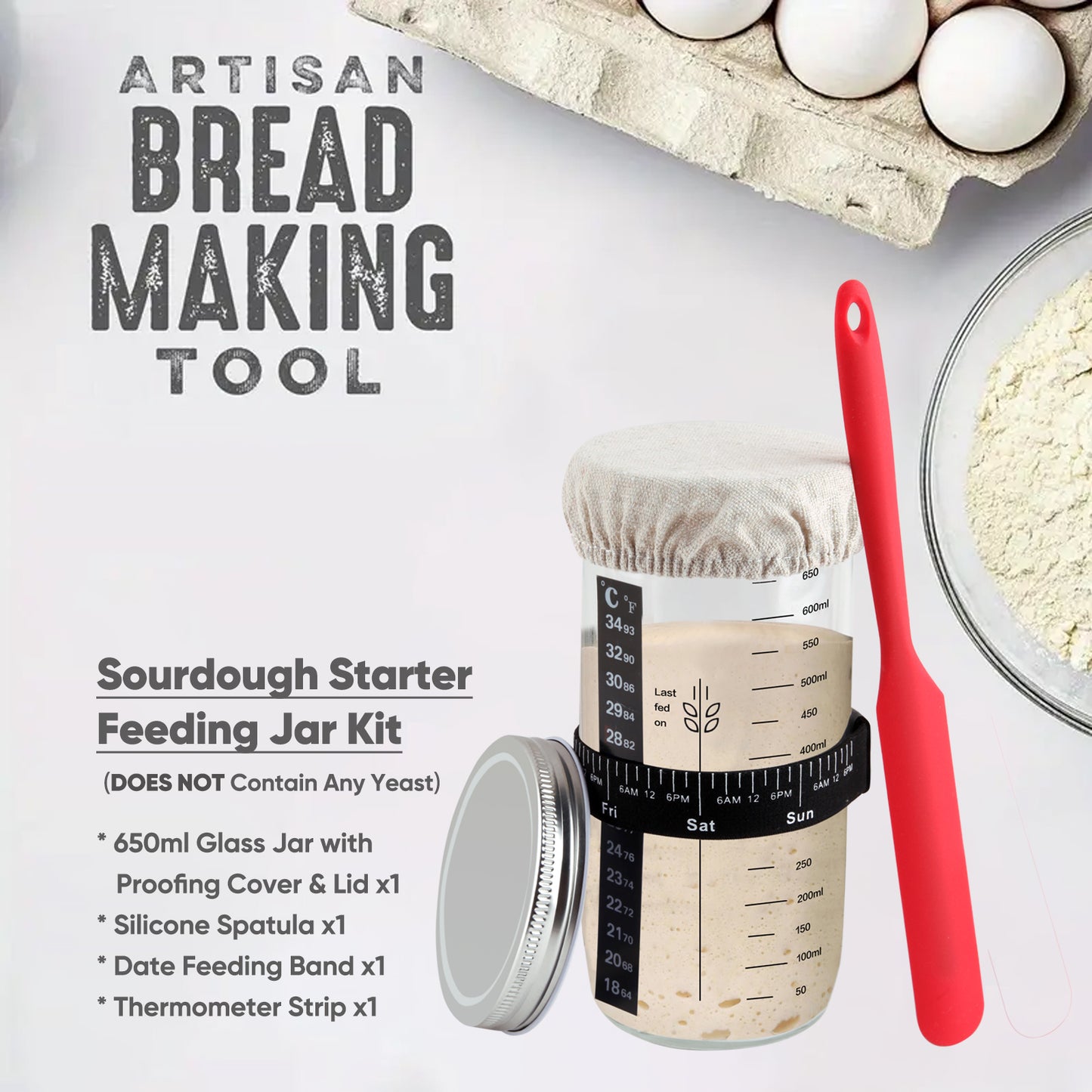 Sourdough Starter Feeding Jar Kit with Oval Proofing Basket and Bread Making Tools Bread Making Accessories
