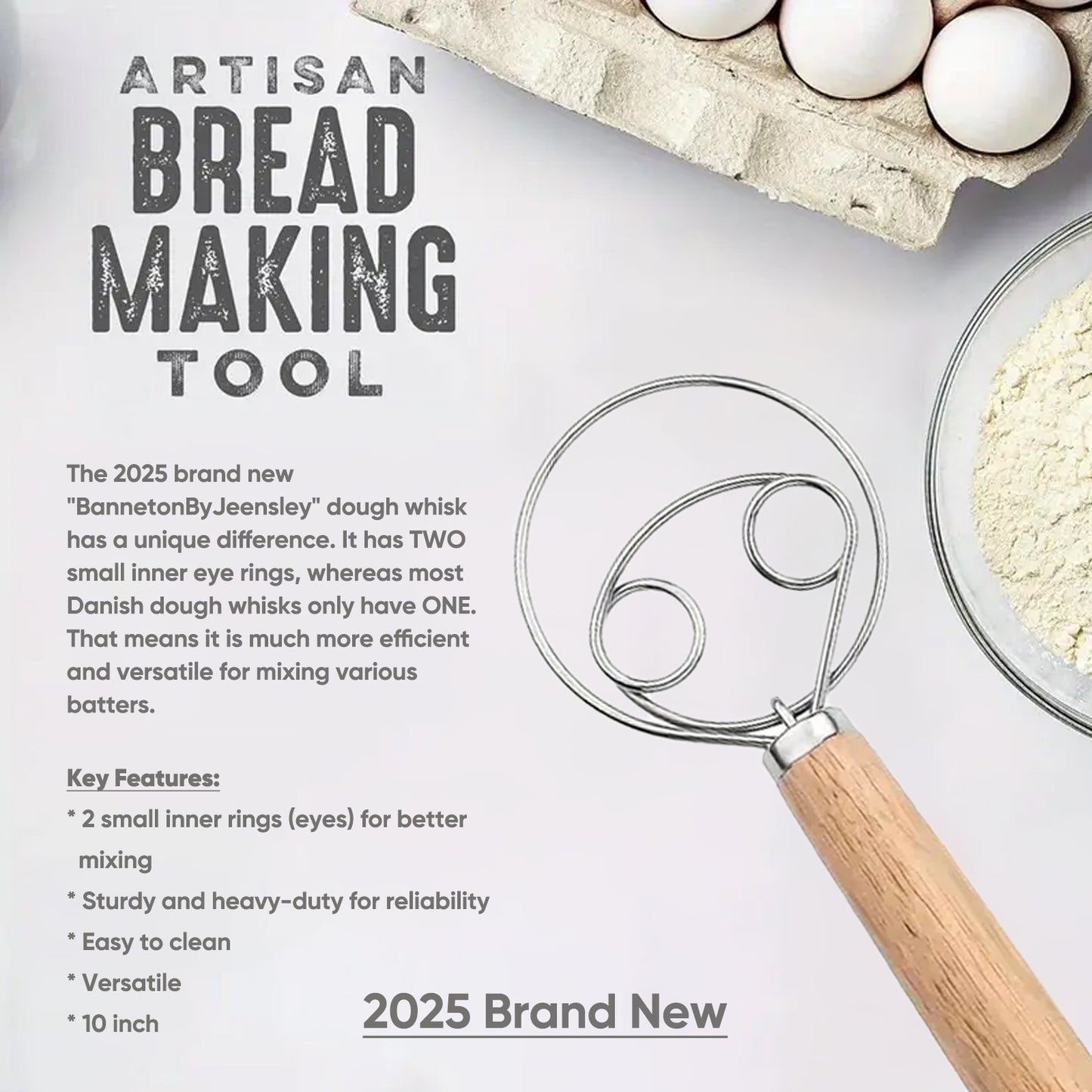 Sourdough Starter Kit - Round Handmade Rattan Banneton Proofing Basket with Bread Baking Tools and 2025 Leaflet Sourdough Bread Baking Supplies