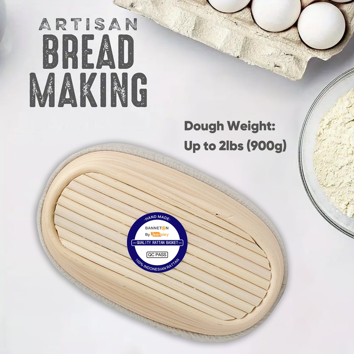 Coiled Handmade Rattan Banneton Proofing Basket Set of 2, with Cloth Liners and 2025 Leaflet Bread Baking Supplies