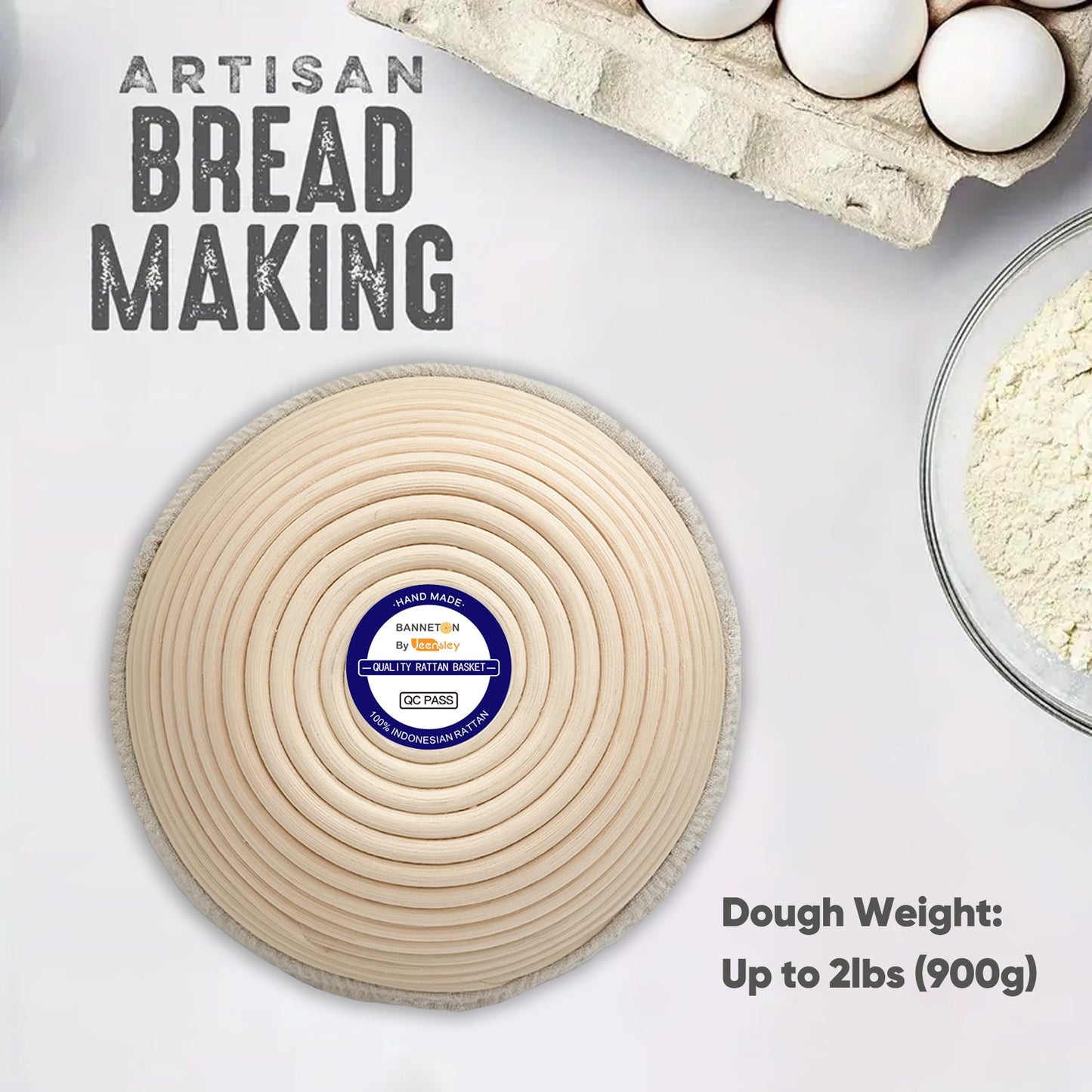 Sourdough Starter Kit - Round Handmade Rattan Banneton Proofing Basket with Bread Baking Tools and 2025 Leaflet Sourdough Bread Baking Supplies