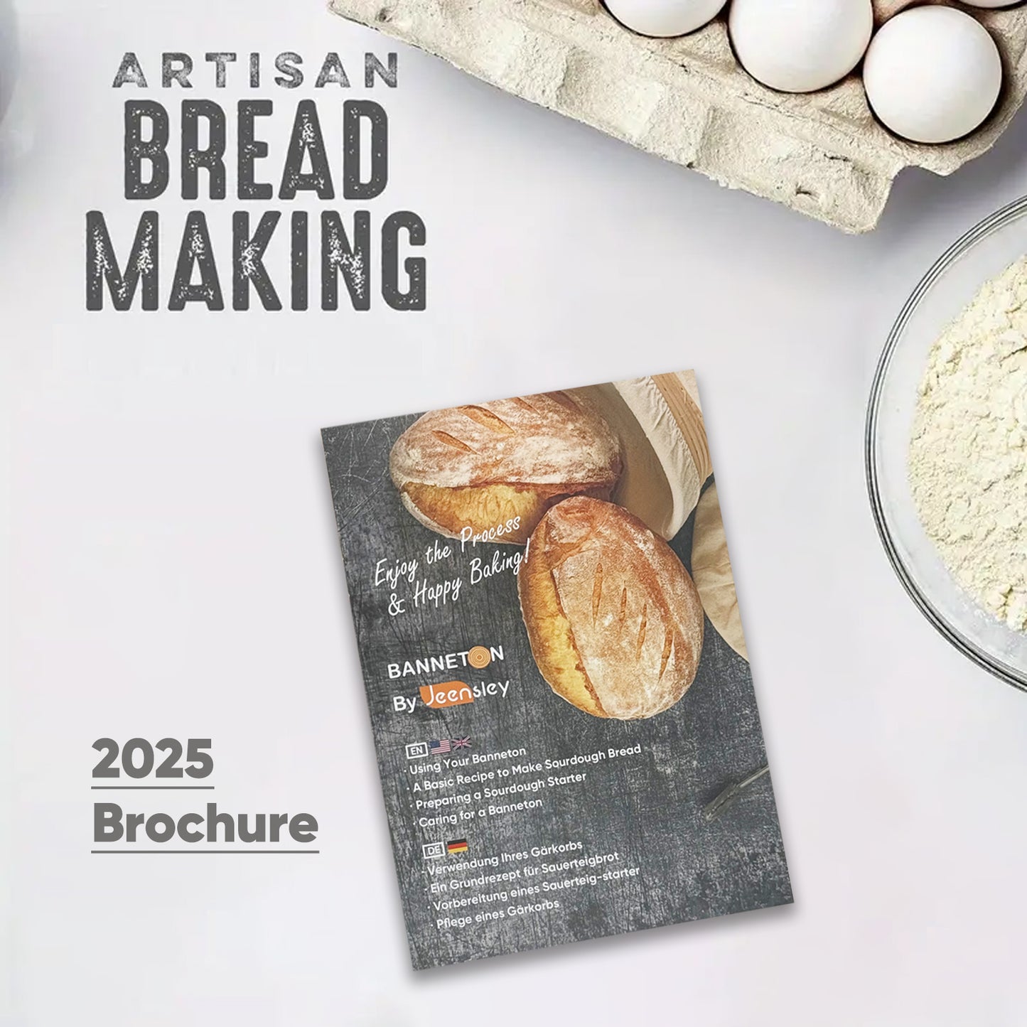 Sourdough Starter Kit - Round Handmade Rattan Banneton Proofing Basket with Bread Baking Tools and 2025 Leaflet Sourdough Bread Baking Supplies